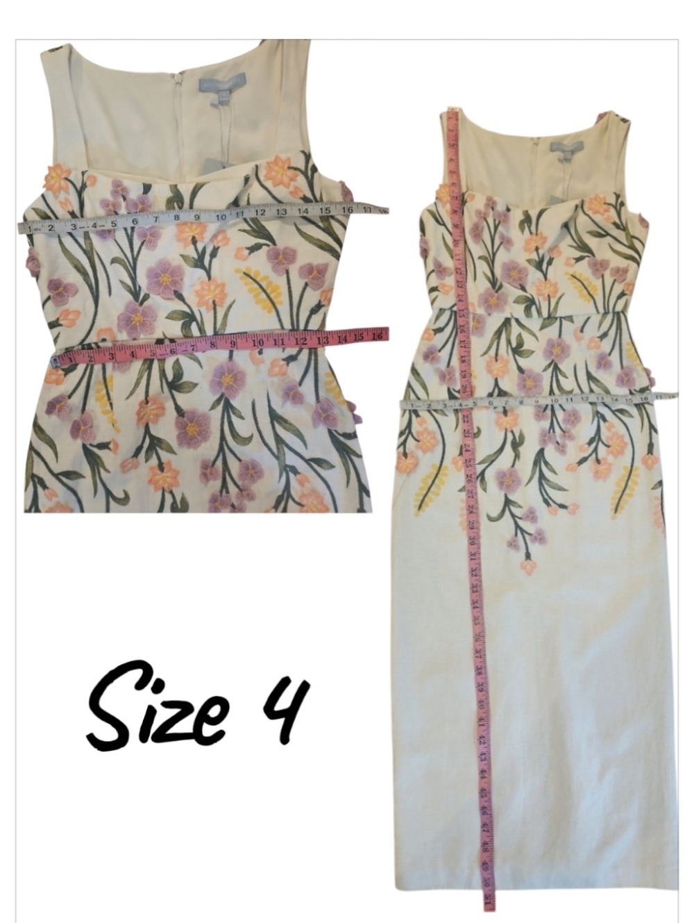 NWT Antonio Melani Halo Floral Embroidered Linen Midi Dress Ivory sz 4 $ 10 - Picture 11 of 12